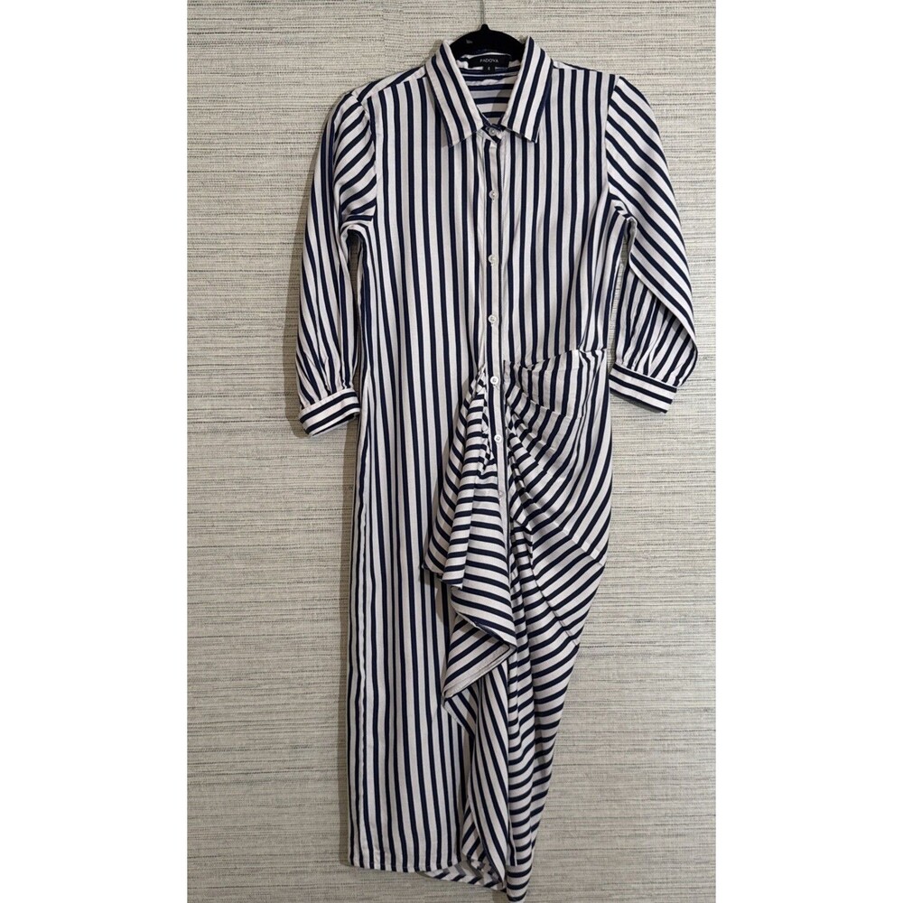 Padova Stripped Shirt Dress Asymmetrical Draped Twist Waist $285